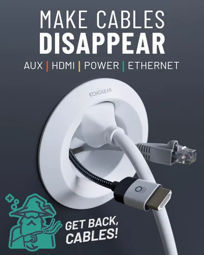 Vista 4 de ECHOGEAR Kit de gestión de cables en la pared para cables de alimentación y bajo voltaje – Oculta cables de TV detrás de la pared – Incluye módulos