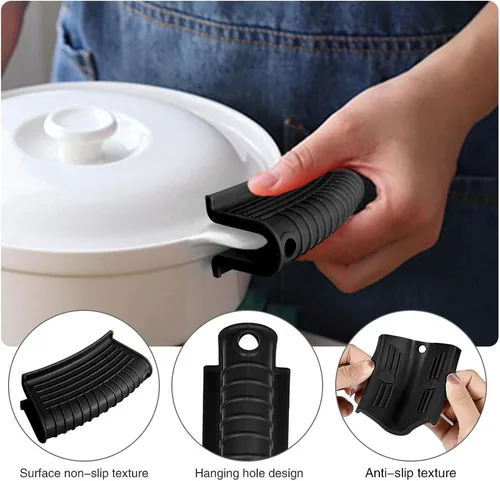 Vista 5 de Paquete de 8 fundas de mango de hierro fundido, soporte de silicona para mango caliente, soporte de mango de asistencia, funda antideslizante