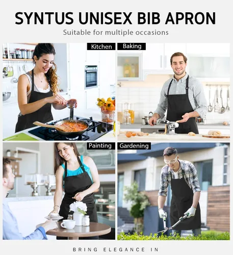Vista 6 de Syntus 4 Pack Adjustable Bib Apron with 2 Pockets Cooking Kitchen Aprons for Women Men Chef