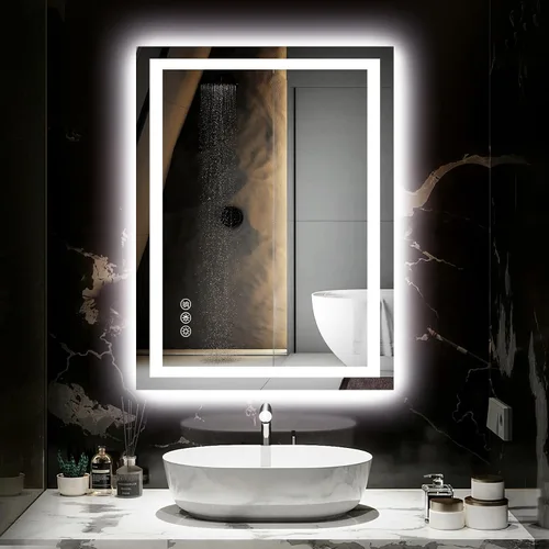 Vista 15 de Hivone - Espejo de baño LED de 24x30 pulgadas con luces, función antivaho, regulable, retroiluminado + iluminación frontal, espejo de tocador