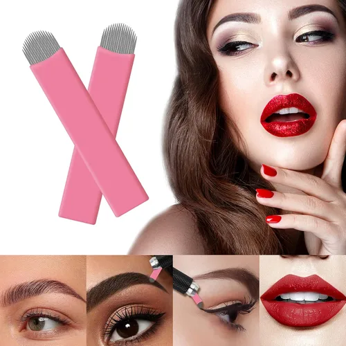 Vista 8 de 50 hojas de microblading desechables color rosa #14 nano, 0.006 in, perfectas para trazos de cabello, cejas, agujas más finas del mercado