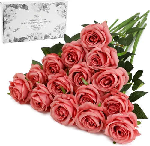 Vista 33 de Rosas artificiales negras – 10 piezas de rosas artificiales falsas de seda con tallos para decoración del hogar, boda, hotel, oficina, centro de mesa