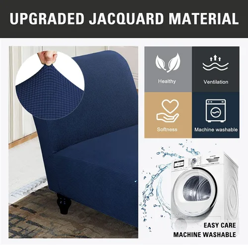 Vista 7 de Funda para tumbona sin brazos, fundas elásticas para tumbonas para sala de estar, funda de chaise lounge sin brazos, fundas de interior para Azul