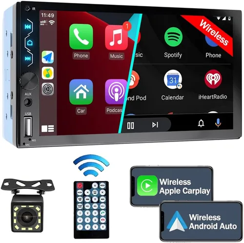 Vista 7 de Radio de coche con pantalla táctil de 7 pulgadas con Apple Carplay y Android Auto - Bluetooth, cámara de respaldo, enlace espejo, SWC