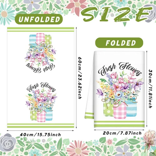 Vista 2 de Kajaia 6 toallas de cocina de primavera, toallas de mano florales de 15.8 x 23.6 pulgadas, paño de cocina rosa con flores de primavera absorbente