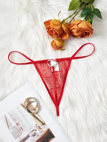 Vista 5 de SHENHE Ropa interior de malla transparente con anillo de corazón en T para mujer, talla grande