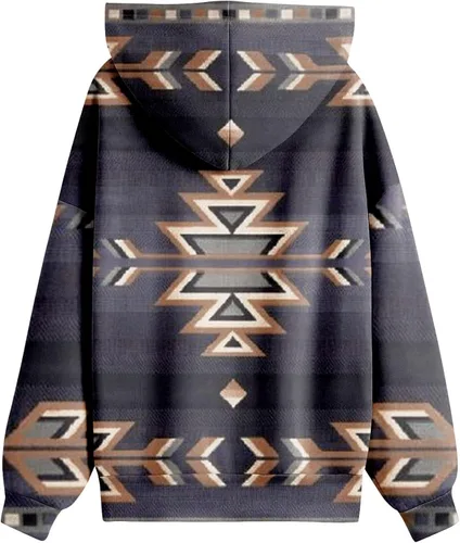 Vista 5 de LTTVQM Sudadera con capucha azteca para mujer, estilo étnico occidental, estampado geométrico, cordón de ajuste, casual, ajuste holgado
