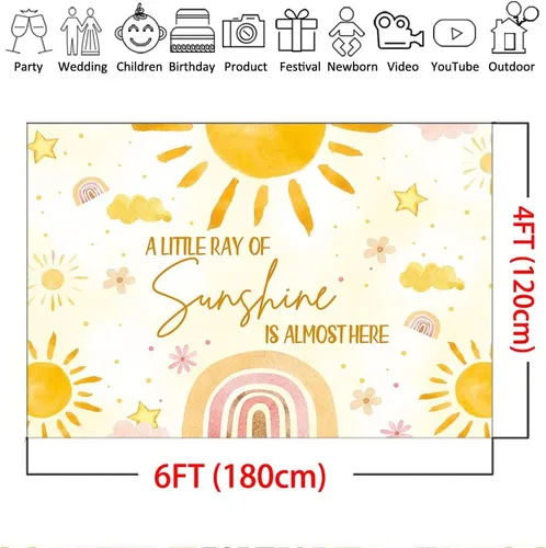 Vista 4 de Mocsicka Telón de fondo para baby shower Sunshine - Decoraciones de fiesta temática de sol (6 x 4 pies)