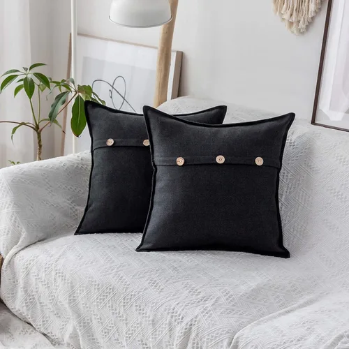 Vista 12 de Home Brilliant Juego de 2 fundas de almohada decorativas con botones, fundas de cojín de lino sintético texturizadas para cama, sofá, banco, 18 x 18