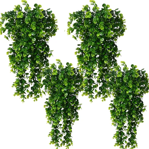 Vista 8 de Toprooms Plantas falsas colgantes, 4 piezas de hojas de eucalipto sintéticas, plantas de vid verdes, plantas de hiedra falsa, decoración