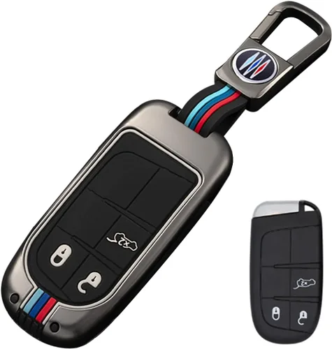 Vista 14 de Funda protectora de metal para llavero con llavero para Chrysler 300C Jeep Grand Cherokee 2011-2016 COMPASS 2011-2019 Cromo 2 Botones