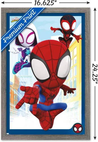 Vista 3 de Marvel Spidey and His Amazing Friends - Póster de pared grupal, 22.4 pulgadas de largo x 14.7 pulgadas de ancho, versión enmarcada de madera
