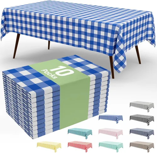 Vista 98 de Smiry Paquete de 3 Manteles Desechables de Cuadros Gingham Color Caqui - 54" x 72" Mantel de Plástico de Servicio Pesado, Cubiertas de Mesa