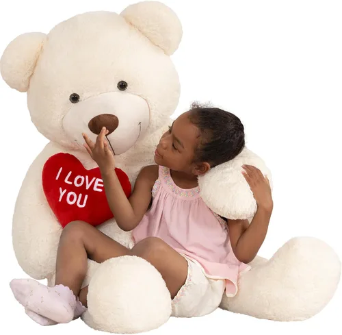 Vista 26 de MaoGoLan Oso de peluche gigante de 52" Oso de peluche - Te amo Corazón rojo Oso de peluche grande para regalo de San Valentín, aniversario, larga