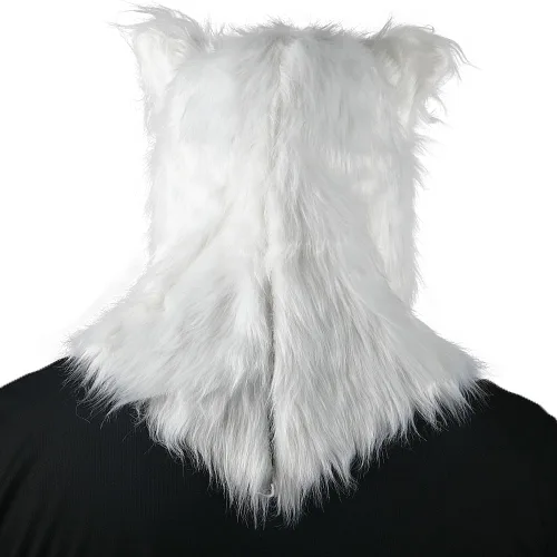Vista 5 de Máscara de lobo de Halloween, máscara divertida de pelo blanco aterrador, mandíbula móvil realista Cabeza de animal de piel sintética de felpa