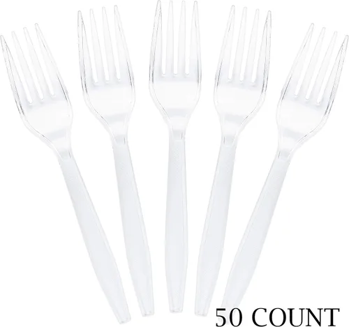 Vista 6 de Plasticpro Tenedores de plástico transparente desechables cubiertos utensilios 50