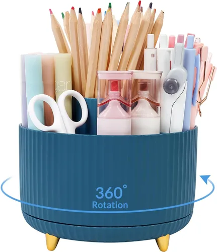 Vista 20 de SKYDUE Organizador de escritorio giratorio de 360 grados, soporte para lápices y bolígrafos de doble propósito, organizador de bolígrafos