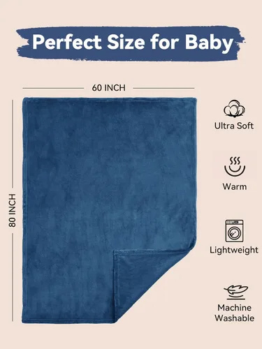Vista 4 de TILLYOU Manta de forro polar para niños pequeños, 60 x 80 pulgadas, suave y cálida, para niños y niñas, color azul oscuro