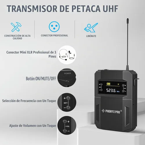 Vista 3 de Phenyx Pro 4-Ch UHF auriculares/sistema de micrófono inalámbrico de solapa