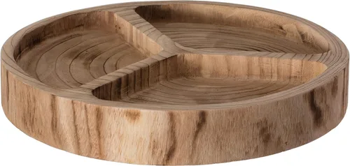 Vista 3 de Plato de madera con 3 seccionales, bandeja dividida para servir con acabado negro quemado, tabla de charcutería Lazy Susan para mesa de comedor