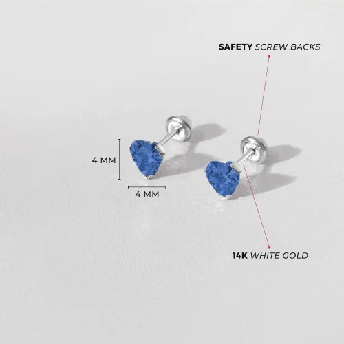 Vista 4 de Aretes de oro blanco de 14 quilates de 0.157 in con piedra natal simulada de corazón para bebés, bebés y niños pequeños Bonitos aretes de corazón