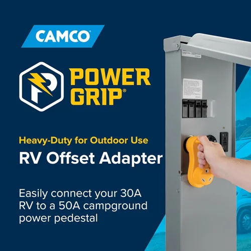 Vista 2 de Camco Power Grip - Adaptador eléctrico de compensación - Adaptador de corriente RV de 50 amperios a 30 amperios - Diseño de compensación