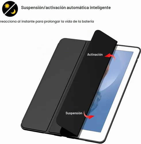 Vista 2 de Funda para iPad Air 2 (2.ª generación) de 9.7 pulgadas, ligera, delgada, función de reposo/activación automática con soporte de triple pliegue Negro