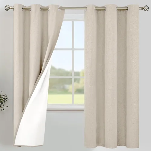 Vista 128 de YoungsTex - Cortinas 100% opacas para dormitorio, con aislamiento térmico y ojales, cortinas oscuras negras con capa pesada para ventana de sala