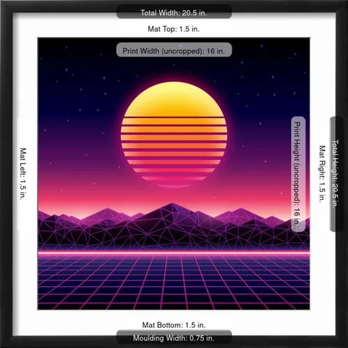 Vista 5 de ART.COM Wall Art Print Retro Futuristic Background 1980S Style. Digital Landscape in a Cyber World. Retro Wave Music Album on Black Frame by Kelvin