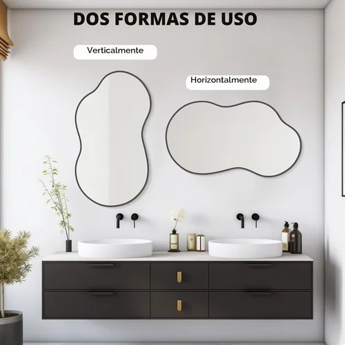 Vista 6 de WallBeyond Espejo de pared irregular, espejo asimétrico con marco de aleación de aluminio, espejo de pared decorativo para sala de estar, Negro