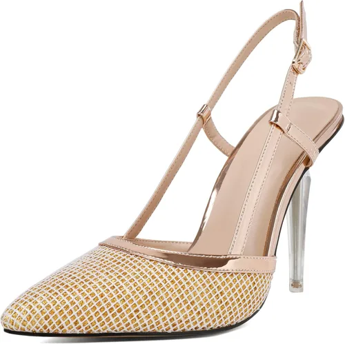 Vista 2 de Joseywade Zapatos de tacón alto transparente para mujer, tacones de aguja altos transparentes de 4 pulgadas, tacones con tiras puntiagudas