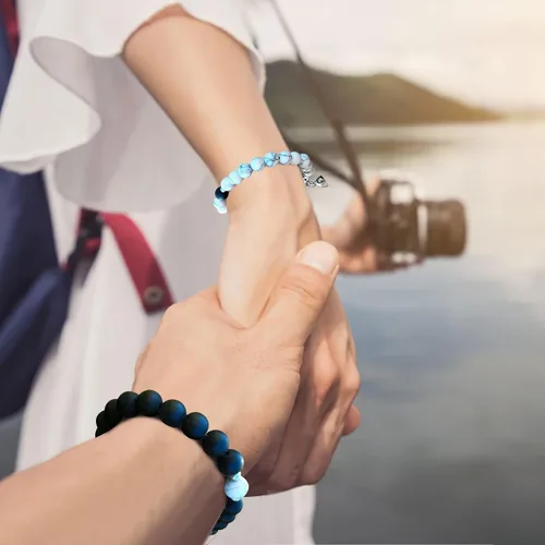 Vista 2 de ObuMI Bracelets Magnetic Couple Her Bracelets Bracelet His And Couples Lover Jewelry Distance Bracelets (AB, One Size)