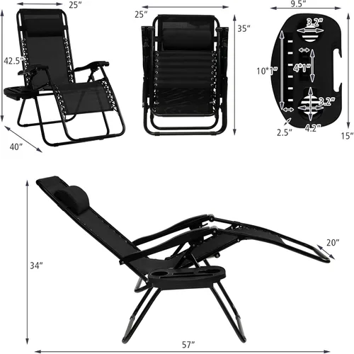 Vista 3 de Tangkula Zero Gravity - Silla plegable para patio, reclinable, ajustable, con soporte para tazas, reposabrazos anchos para patio, jardín, piscina