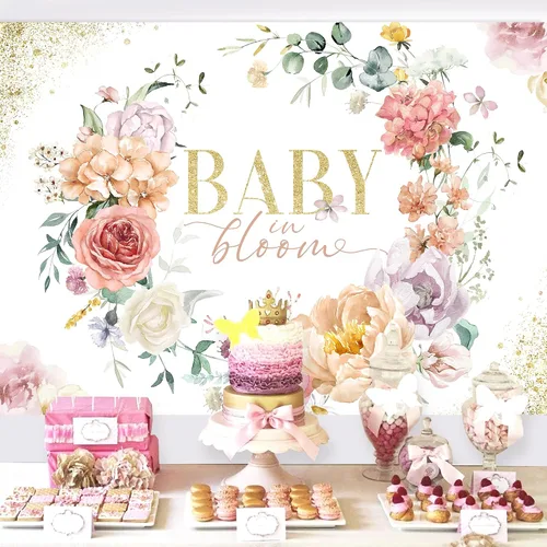 Vista 4 de Glawry Baby in Bloom - Telón de fondo de 7 pulgadas de ancho x 5 pies de alto, rosa, floral, para niñas, acuarela, peonía, hojas de flor de rosa