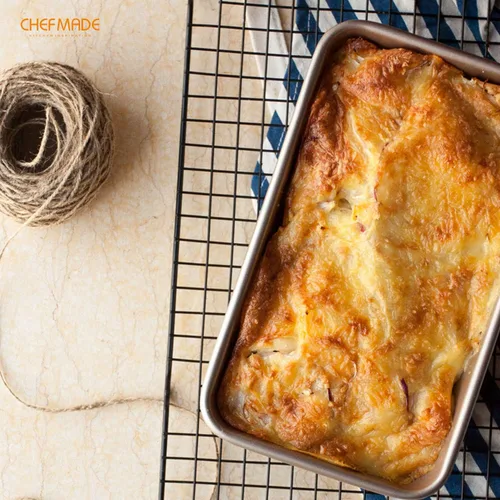 Vista 6 de CHEFMADE Molde rectangular para pan de 2 libras, antiadherente oblonga para pan y carne para hornear al horno (dorado champán)
