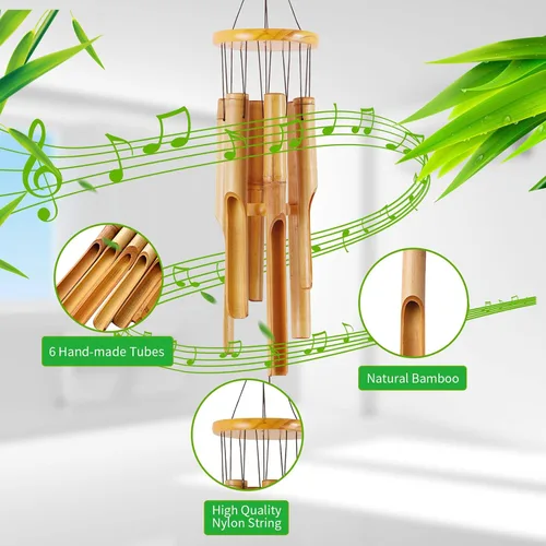 Vista 2 de Campanillas de viento de bambú de 32 pulgadas, regalos conmemorativos para mamá, campanillas de viento de madera hechas a mano con melodía de tono