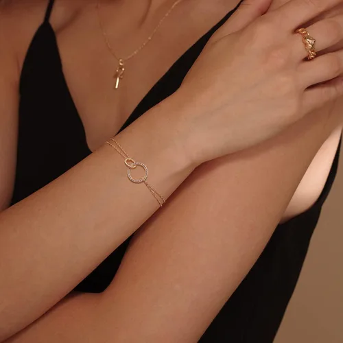 Vista 2 de MEVECCO Pulsera de cadena de oro para mujer, chapada en oro de 18 quilates, pulsera ajustable en capas, delicada pulsera minimalista hecha a mano