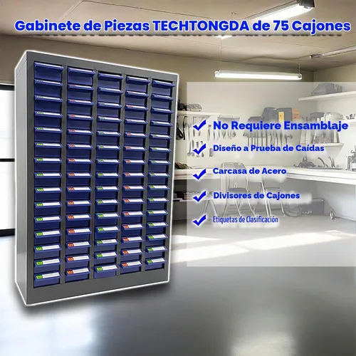 Vista 3 de TECHTONGDA Armario de almacenamiento de herramientas de pernos y tuercas, 75 cajones, gabinete de piezas contiene un kit surtido de estantes