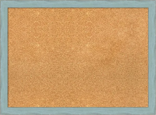 Vista 10 de Amanti Art Tablero de corcho natural para pared (20 x 14) con marco de madera azul rústico azul cielo, pequeño tablero de corcho para oficina