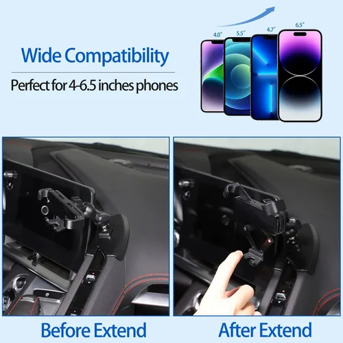 Vista 4 de Soporte de teléfono para automóvil para Chevrolet Corvette C8 2020-2025, soporte de teléfono celular para consola central, panel lateral de aire