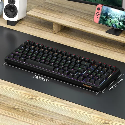 Vista 2 de Newmen GM328 - Teclado mecánico para juegos, 18 efectos retroiluminados LED, 100 teclas, teclado mecánico con cable con interruptor rojo lineal