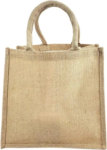 Vista 3 de Paquete de 12 bolsas de yute de arpillera con asas de algodón suave, bolsas de arpillera interior laminadas, bolsas de arpillera para playa