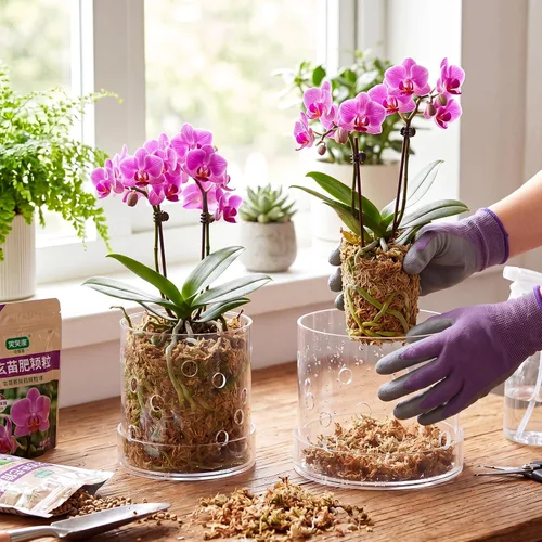Vista 5 de Maceta de orquídea acrílica transparente de 5/6 pulgadas con agujeros