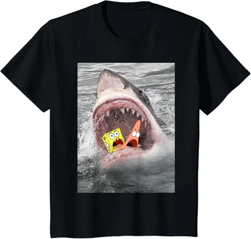 Vista 27 de Camiseta divertida de Bob Esponja con diseño de tiburón y ataque de tiburón para hombres y mujeres Negro