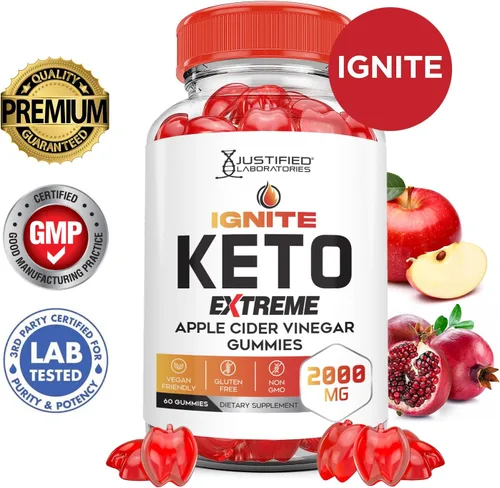 Vista 2 de Paquete de 5 gomitas Ignite Keto ACV Extreme 2000 mg Advanced Ignite Keto Gummies Vinagre de sidra de manzana formulado con jugo de granada