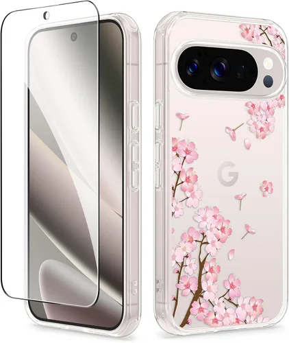 Vista 15 de GVIEWIN Funda para Google Pixel 10a con protector de pantalla, protección contra caídas de grado militar, no amarillenta, transparente, floral