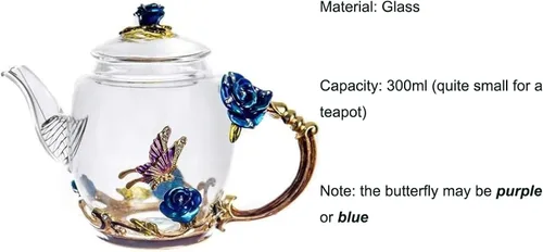 Vista 2 de Tetera creativa de cristal de flores para té de Kung Fu, buen regalo para hermana, mamá, abuela, profesores (rosa azul)