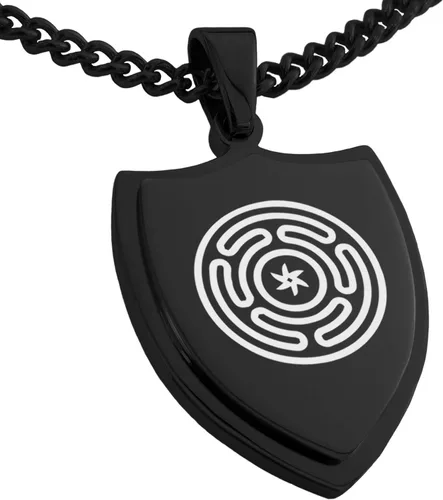 Vista 26 de Collar con colgante de escudo de dioses griegos de acero inoxidable