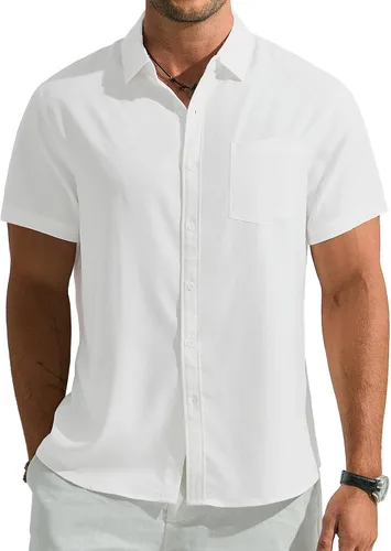 Vista 12 de Camisa de manga corta con botones para hombre, casual, transpirable, para verano, playa, con bolsillo