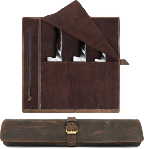 Vista 8 de ELIZO Rollo de Cuchillos de Cuero Bolsa para Cuchillos de Chef Rollo de Cuchillos de Chef Profesional Bolsa de Almacenamiento de Viaje Estuche